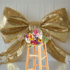 Lofaris White Wall Gold Glitter Bow Floral Wedding Backdrop