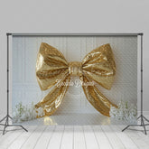 Lofaris White Wall Gold Glitter Bow Floral Wedding Backdrop
