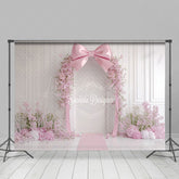 Lofaris White Wall Romantic Pink Bow Floral Wedding Backdrop