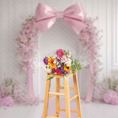 Lofaris White Wall Romantic Pink Bow Floral Wedding Backdrop