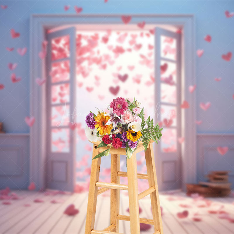 Lofaris White Wall Romantic Pink Hearts Door Photo Backdrop