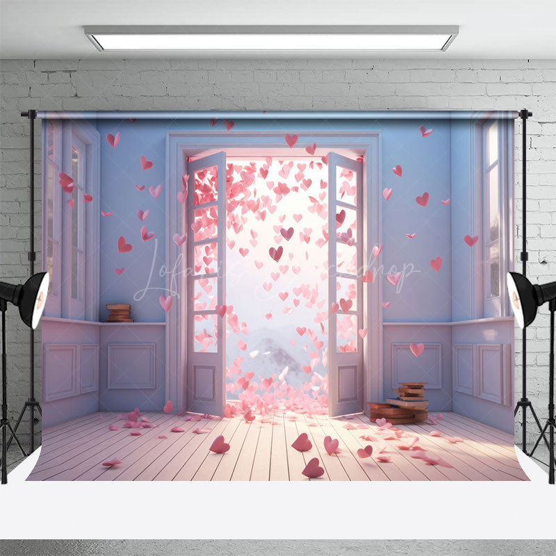 Lofaris White Wall Romantic Pink Hearts Door Photo Backdrop