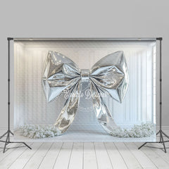 Lofaris White Wall Silver Bow Artwork Floral Wedding Backdrop