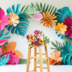 Lofaris White Wall Tropical Flowers Summer Photography Backdrop