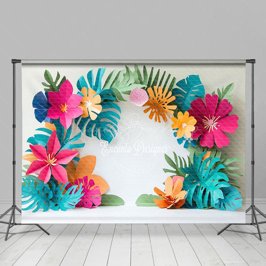 Lofaris White Wall Tropical Flowers Summer Photography Backdrop