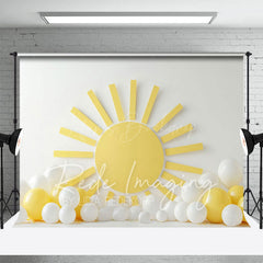 Lofaris White Wall Yellow Sun Balloons Cake Smash Backdrop