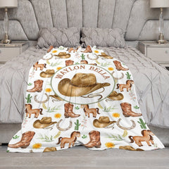 Lofaris White Wild Repeated Cowboy Foal Custom Name Blanket