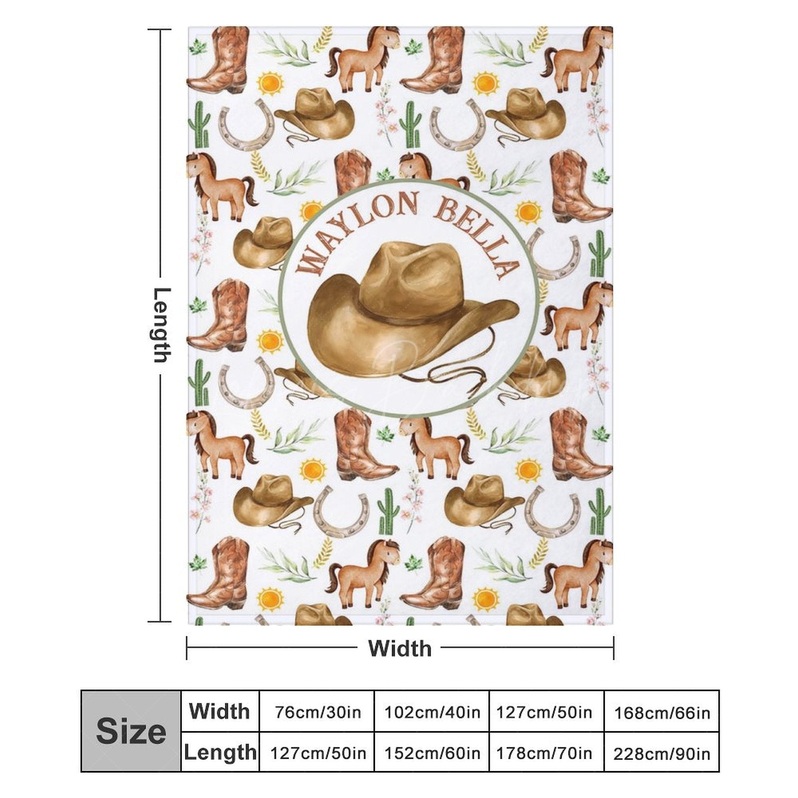 Lofaris White Wild Repeated Cowboy Foal Custom Name Blanket