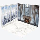 Lofaris White Window Snowy Forest Christmas Room Set Backdrop