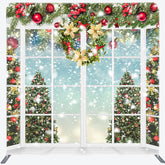Lofaris White Window Snowy Tree Holiday Double-Sided Backdrop