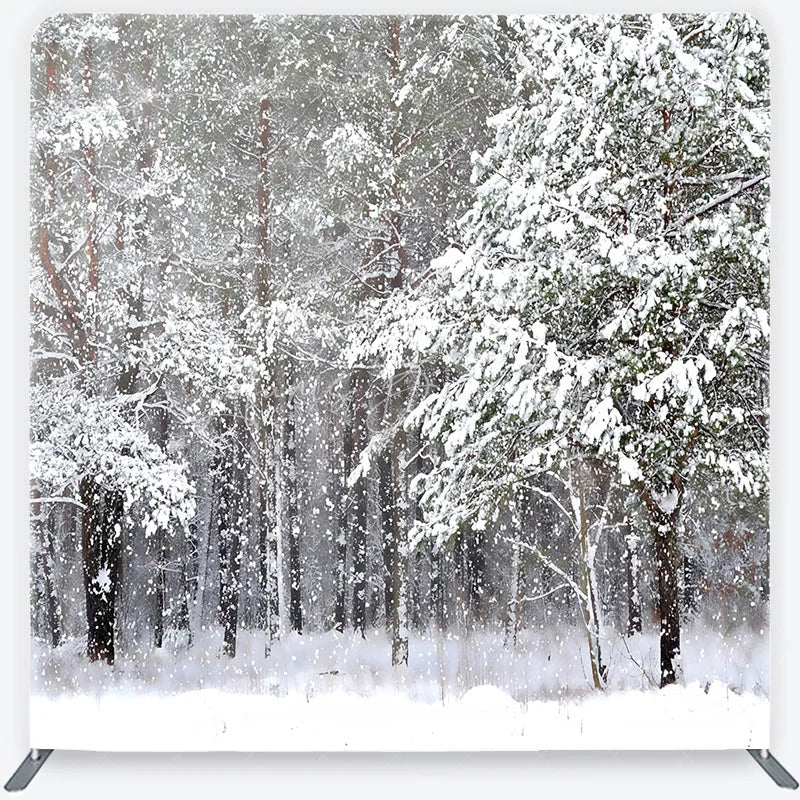 Lofaris White Winter Forest with Falling Snow Square Double-Sided Backdrop Serene Snowy Landscape for Holiday Photography