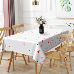 Lofaris White with Pink and Red Heart Rectangle Tablecloth Scattered Love Pattern Simple Valentine Dining Decor