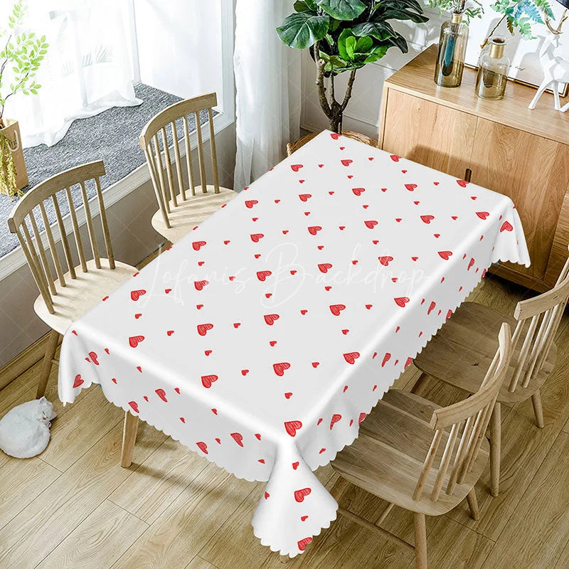 Lofaris White with Red Scribble Heart Rectangle Tablecloth Simple Sketchy Love Design Modern Valentine Dining Room Decor