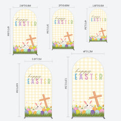 Lofaris White Yellow Plaid Eggs Bunny Easter Arch Backdrop