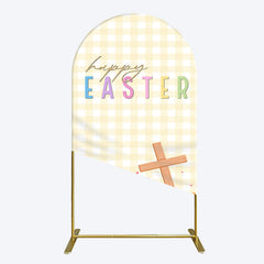 Lofaris White Yellow Plaid Eggs Bunny Easter Arch Backdrop