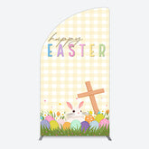 Lofaris White Yellow Plaid Eggs Bunny Easter Half Moon Arch Backdrop