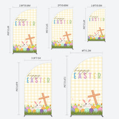 Lofaris White Yellow Plaid Eggs Bunny Easter Half Moon Arch Backdrop