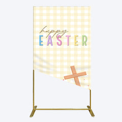 Lofaris White Yellow Plaid Eggs Bunny Easter Rectangle Backdrop