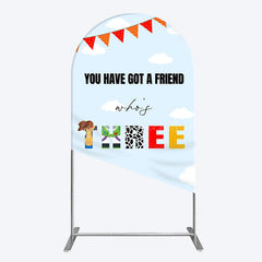 Lofaris Whos Three Blue Sky Toy Happy Birthday Arch Backdrop