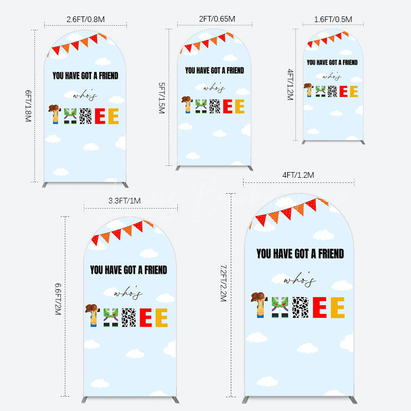 Lofaris Whos Three Blue Sky Toy Happy Birthday Arch Backdrop