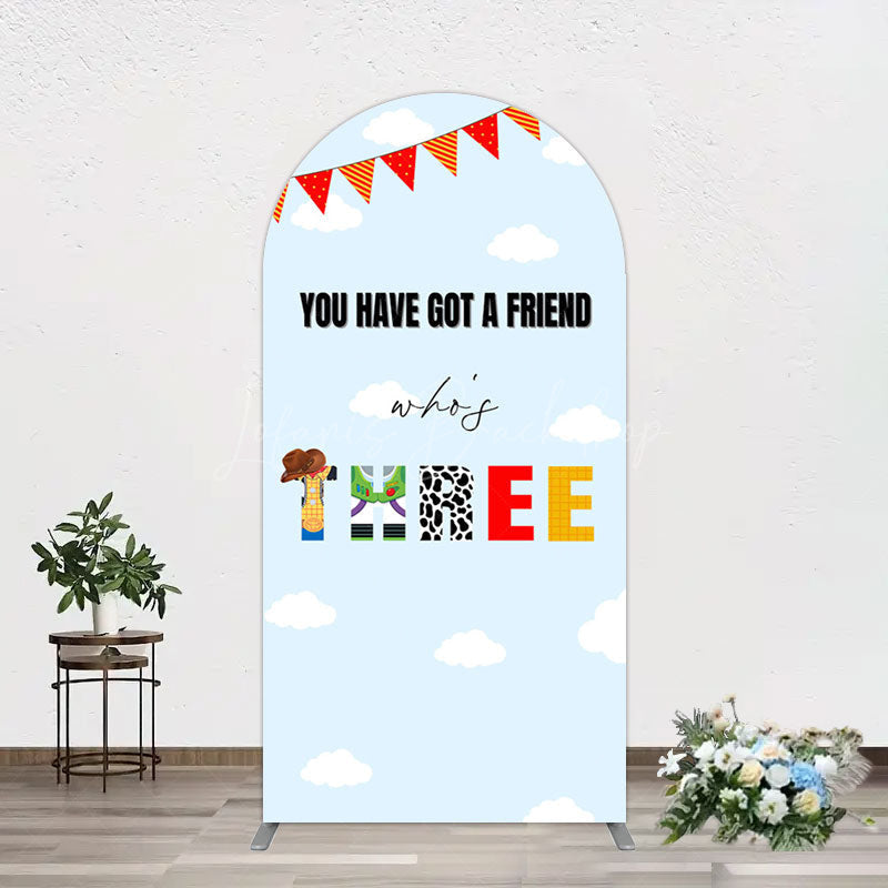 Lofaris Whos Three Blue Sky Toy Happy Birthday Arch Backdrop