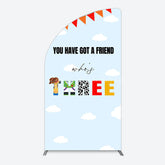 Lofaris Whos Three Blue Sky Toy Happy Birthday Half Moon Arch Backdrop