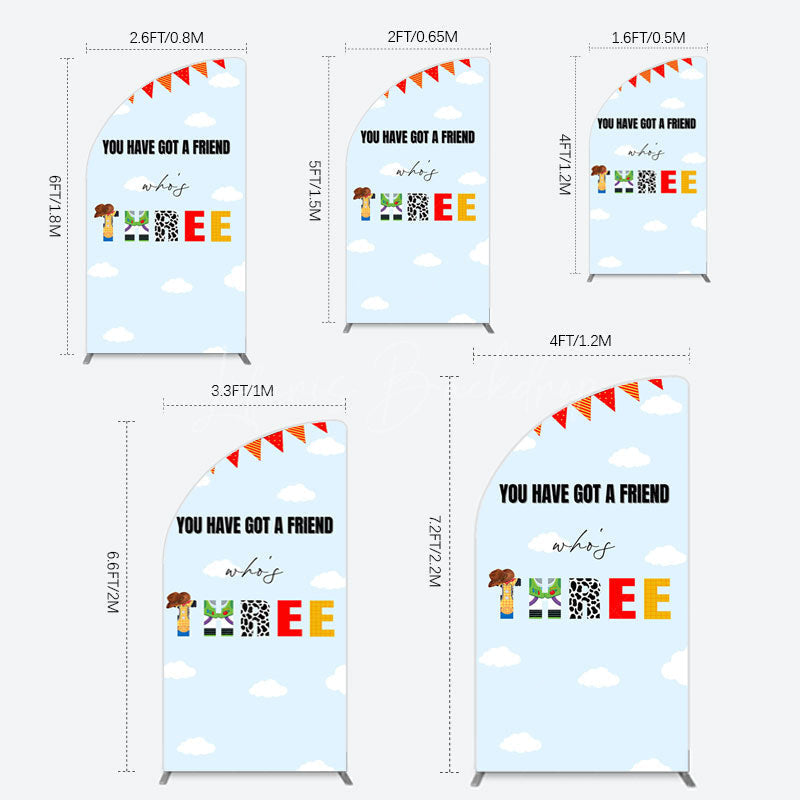 Lofaris Whos Three Blue Sky Toy Happy Birthday Half Moon Arch Backdrop