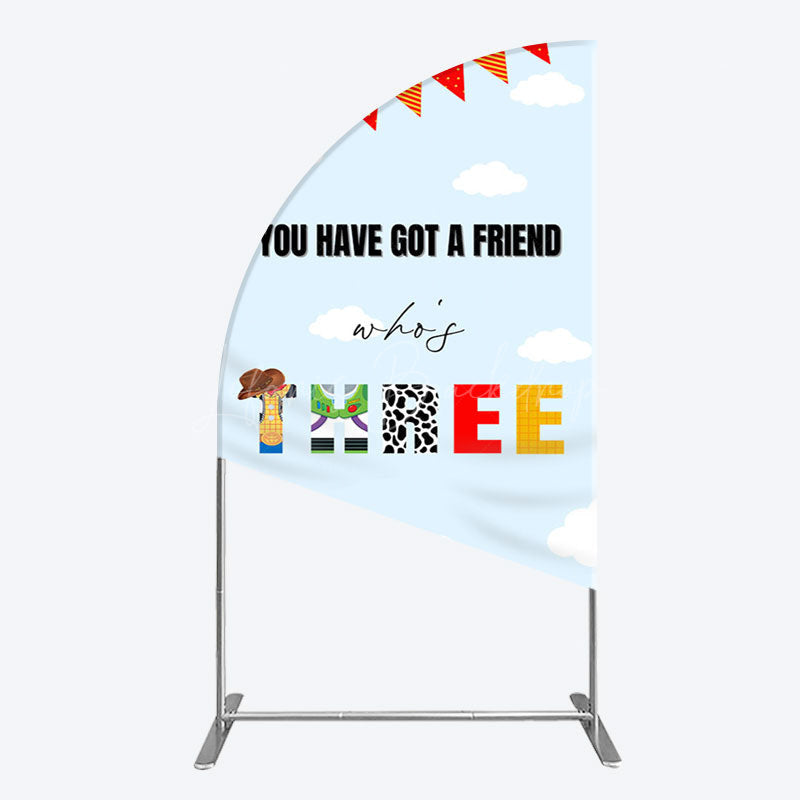 Lofaris Whos Three Blue Sky Toy Happy Birthday Half Moon Arch Backdrop