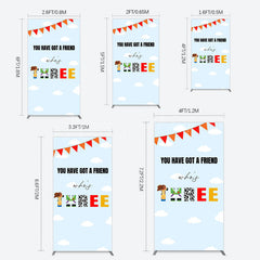 Lofaris Whos Three Blue Sky Toy Happy Birthday Rectangle Backdrop