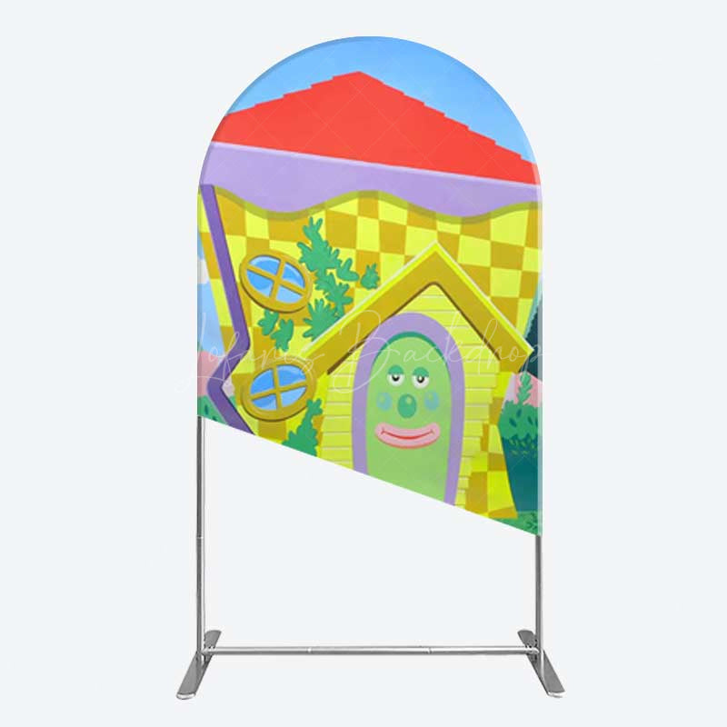 Lofaris Wiggle House Cartoon Kids Birthday Arch Backdrop