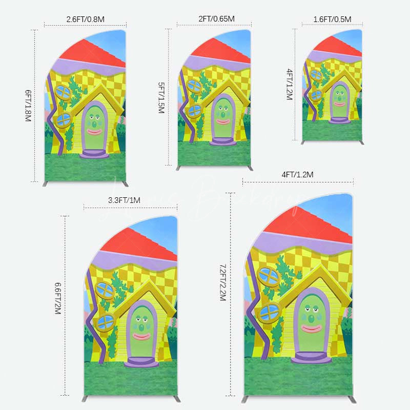 Lofaris Wiggle House Cartoon Kids Birthday Half Moon Arch Backdrop