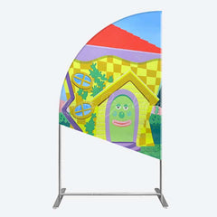 Lofaris Wiggle House Cartoon Kids Birthday Half Moon Arch Backdrop