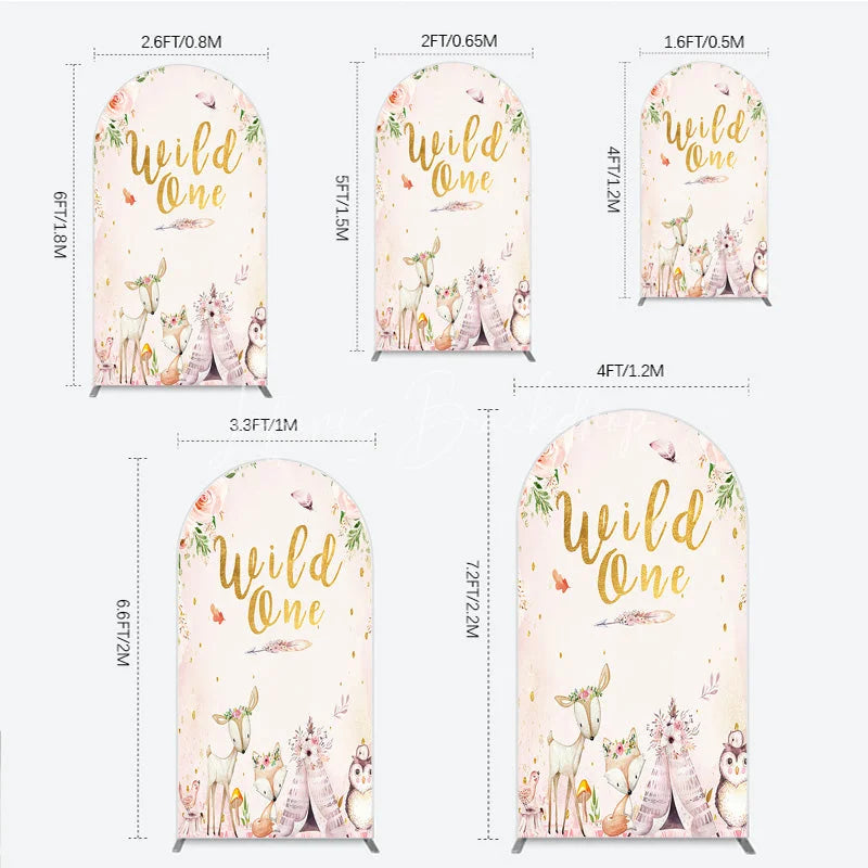 Lofaris Wild One Arch Backdrop Boho Woodland Animals Baby Shower Pink Floral Fox Deer Party Decor for Girl