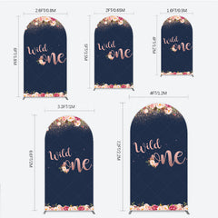 Lofaris Wild One First Birthday Arch Backdrop for Girl Boho Floral Navy Blue and Rose Gold Party Decor Photo Booth Banner