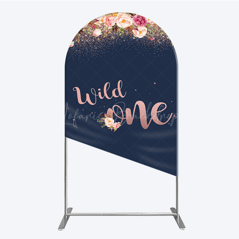 Lofaris Wild One First Birthday Arch Backdrop for Girl Boho Floral Navy Blue and Rose Gold Party Decor Photo Booth Banner