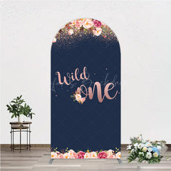 Lofaris Wild One First Birthday Arch Backdrop for Girl Boho Floral Navy Blue and Rose Gold Party Decor Photo Booth Banner