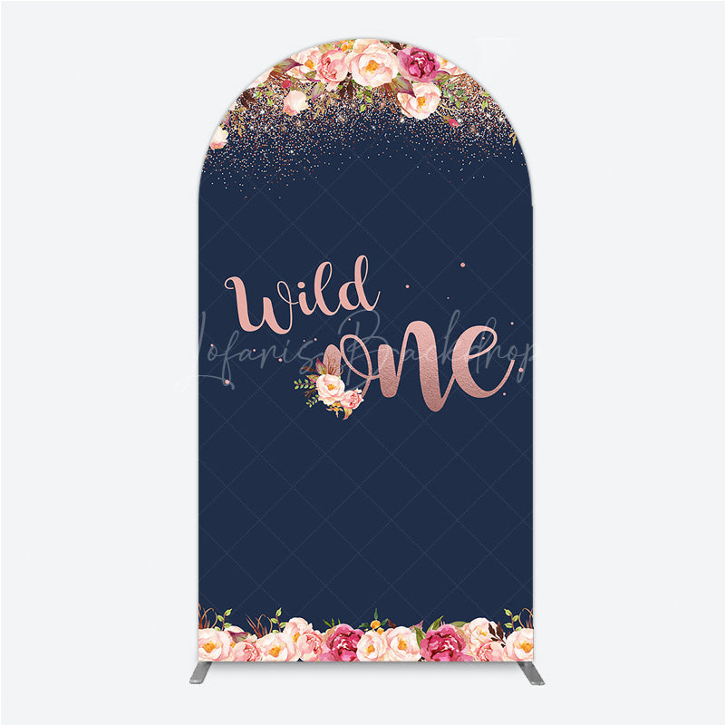 Lofaris Wild One First Birthday Arch Backdrop for Girl Boho Floral Navy Blue and Rose Gold Party Decor Photo Booth Banner