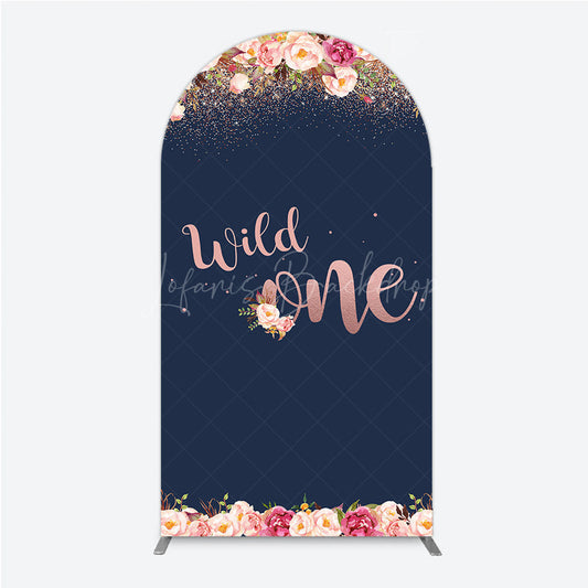 Lofaris Wild One First Birthday Arch Backdrop for Girl Boho Floral Navy Blue and Rose Gold Party Decor Photo Booth Banner