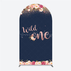 Lofaris Wild One First Birthday Arch Backdrop for Girl Boho Floral Navy Blue and Rose Gold Party Decor Photo Booth Banner