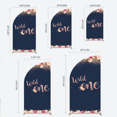 Lofaris Wild One First Birthday Half Moon Arch Backdrop for Girl Boho Floral Navy Blue and Rose Gold Party Decor Photo Booth Banner