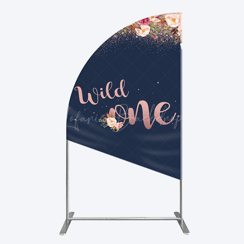 Lofaris Wild One First Birthday Half Moon Arch Backdrop for Girl Boho Floral Navy Blue and Rose Gold Party Decor Photo Booth Banner