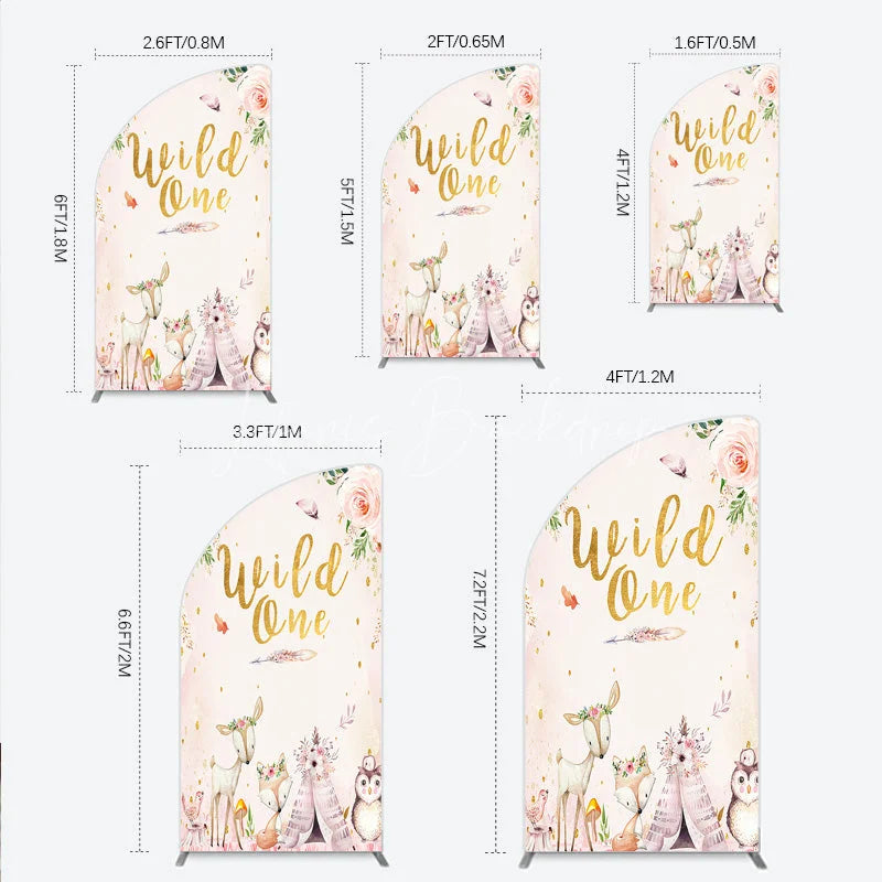 Lofaris Wild One Half Moon Arch Backdrop Boho Woodland Animals Baby Shower Pink Floral Fox Deer Party Decor for Girl