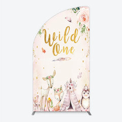 Lofaris Wild One Half Moon Arch Backdrop Boho Woodland Animals Baby Shower Pink Floral Fox Deer Party Decor for Girl