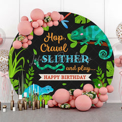 Lofaris Wild One Jungle Reptile Animals Round Backdrop Hop Crawl Slither and Play Birthday Party Decoration