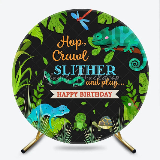 Lofaris Wild One Jungle Reptile Animals Round Backdrop Hop Crawl Slither and Play Birthday Party Decoration