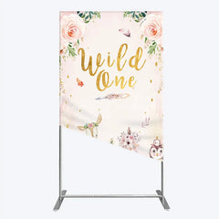 Lofaris Wild One Rectangle Backdrop Boho Woodland Animals Baby Shower Pink Floral Fox Deer Party Decor for Girl