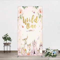 Lofaris Wild One Rectangle Backdrop Boho Woodland Animals Baby Shower Pink Floral Fox Deer Party Decor for Girl