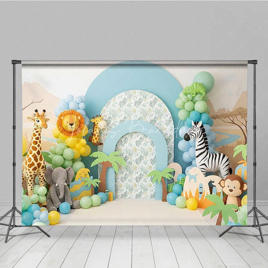 Lofaris Wild One Safari Animals and Jungle Backdrop Giraffe Zebra Elephant Zoo Theme for Boy First Birthday