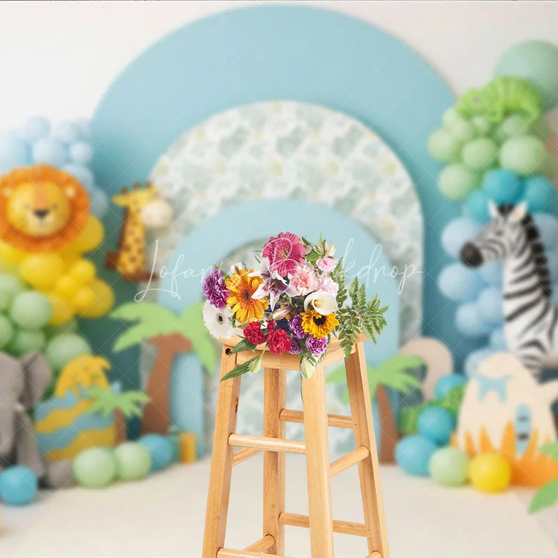 Lofaris Wild One Safari Animals and Jungle Backdrop Giraffe Zebra Elephant Zoo Theme for Boy First Birthday