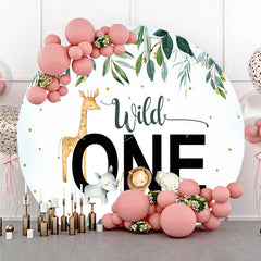 Lofaris Wild One Safari Animals Round Backdrop Watercolor Lion Elephant and Giraffe First Birthday Background